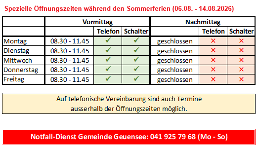 Öffnungszeiten Sommer 2026